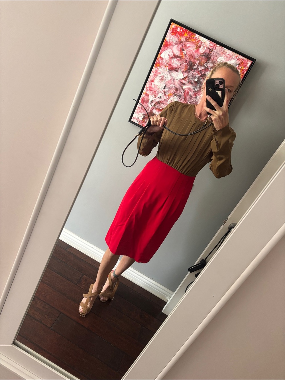 Gucci Olive Brown and Red Colorblock Long-Sleeve Dress size 38